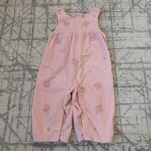 Sprockets Toddler Girls, Pink Velvet Jumpsuit‎ Embroidered Flowers 12 Months Vtg